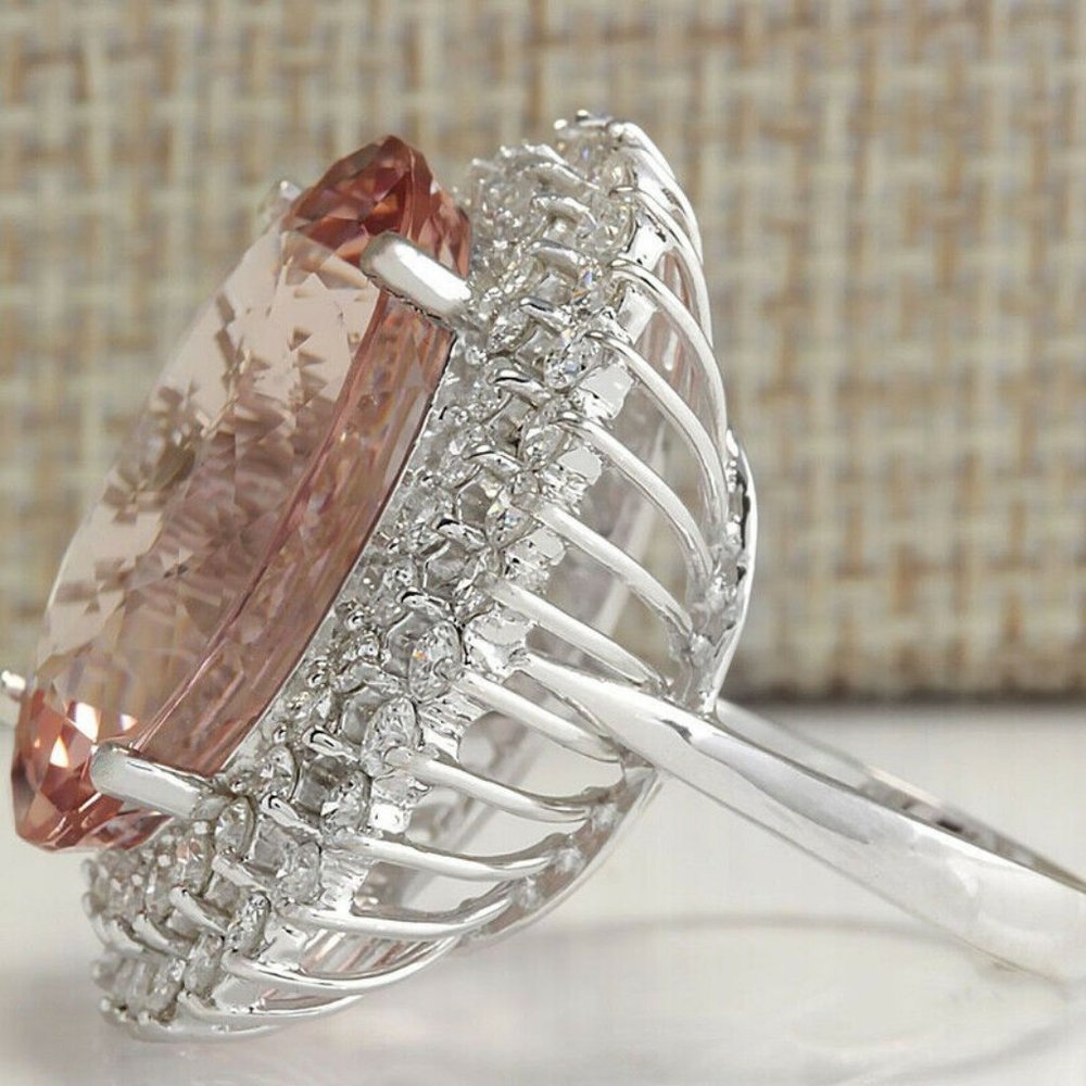 Luxury 925 Silver Oval Cut Champagne Topaz Ring - Picture 4 of 5